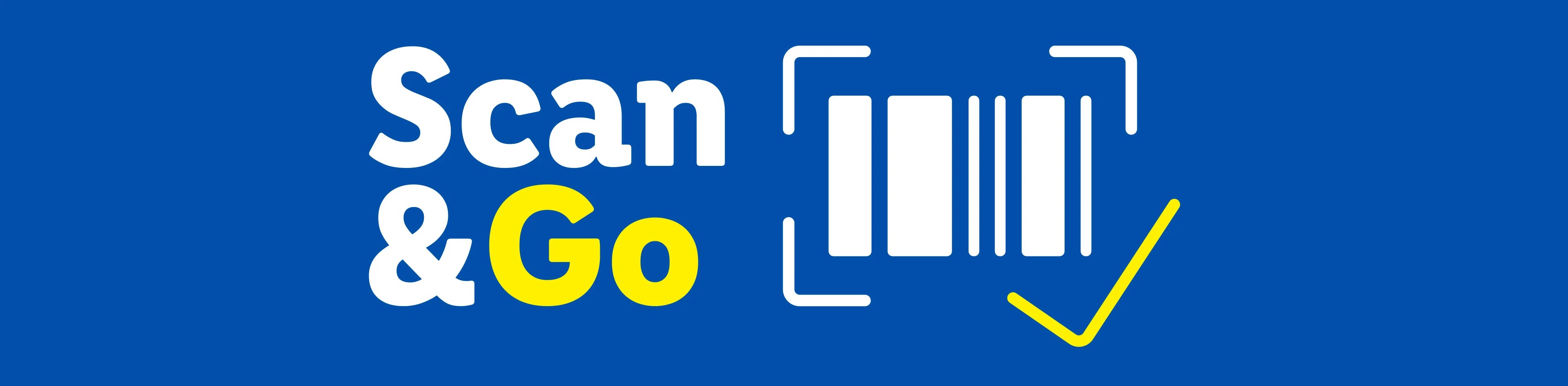 Logo 'Scan & Go' avec un code-barres et une coche sur fond bleu.