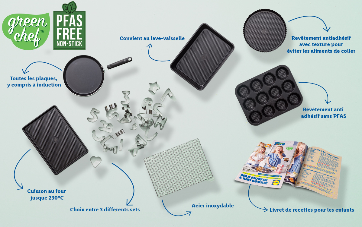 Green Chef : poêles, moules à muffins, plaque de cuisson antiadhésives sans PFAS, compatibles induction.