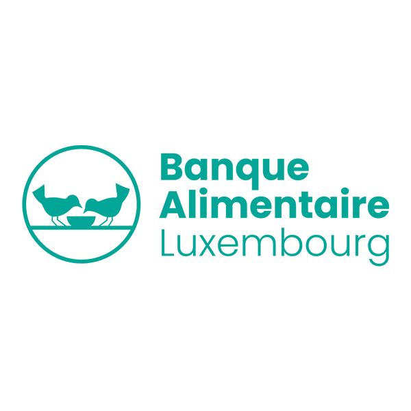 Logo de la Banque Alimentaire Luxembourg avec deux oiseaux mangeant dans un bol.