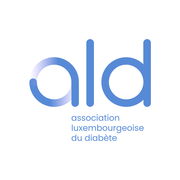 Logo de l'Association Luxembourgeoise du Diabète (ALD) en bleu et blanc.
