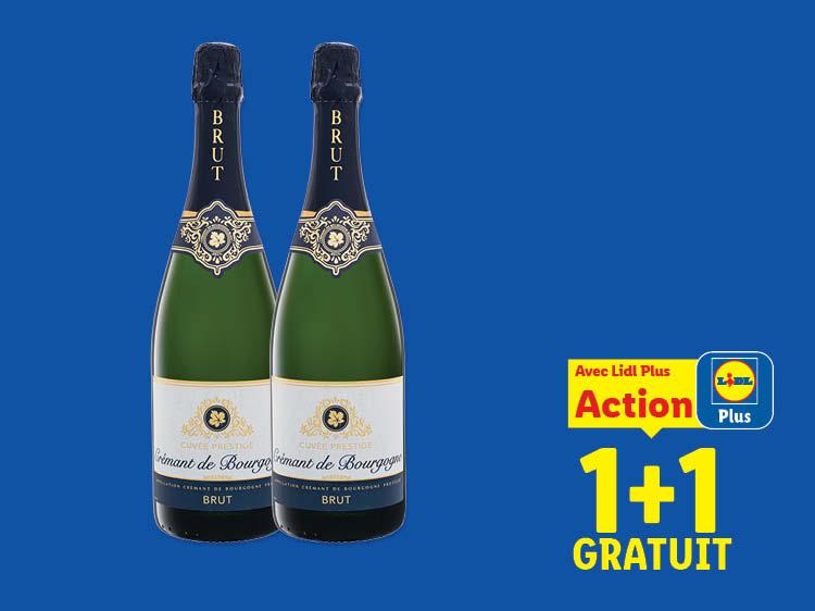 Deux bouteilles de crémant brut avec une offre 1+1 gratuit pour les membres Lidl Plus.