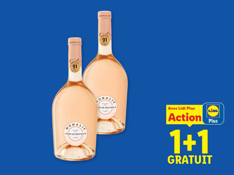 Deux bouteilles de rosé de Provence avec une offre 1+1 gratuit.