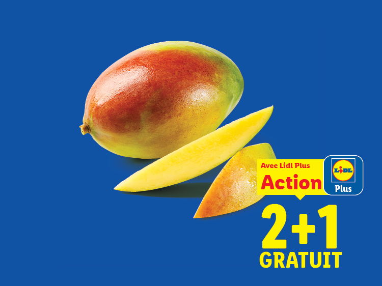 Mangue entière et en tranches avec l'offre promotionnelle 2+1 gratuit.