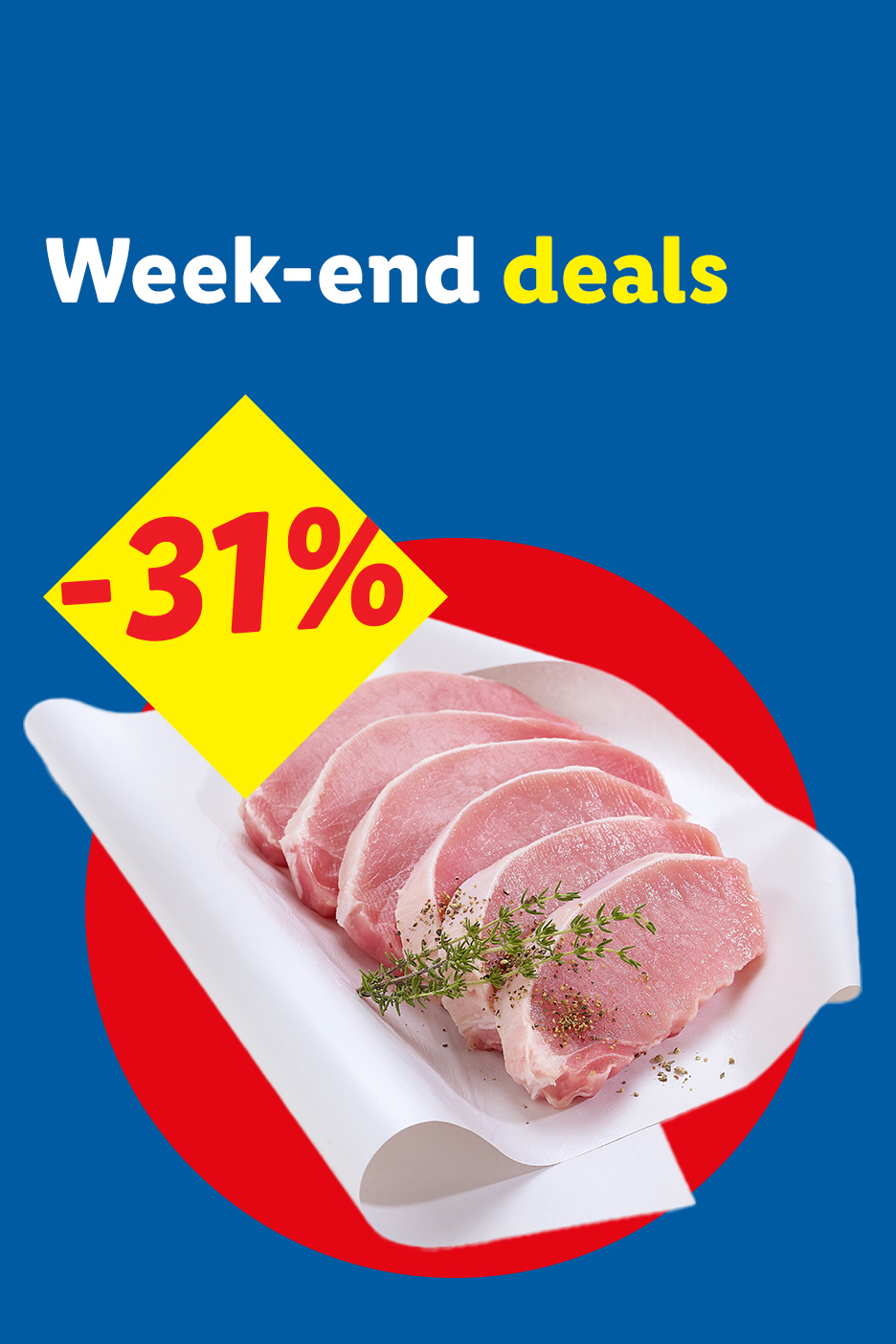 Offres de week-end : côtelettes de porc avec -31% de réduction.