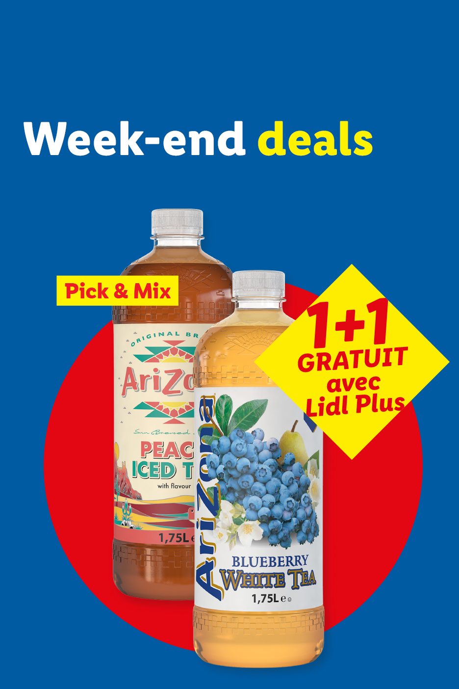 Offres de fin de semaine : deux bouteilles de thé glacé, une gratuite avec Lidl Plus.