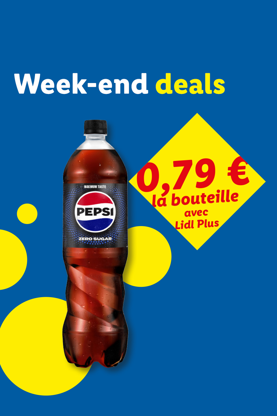 Offre de fin de semaine : une bouteille de boisson gazeuse au cola sans sucre pour 0,79 € avec Lidl Plus.