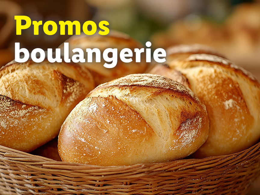Promos boulangerie : panier de pains frais.