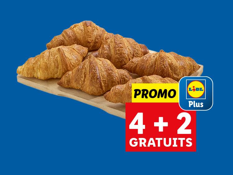 Promo Lidl Plus : 4 croissants + 2 gratuits.