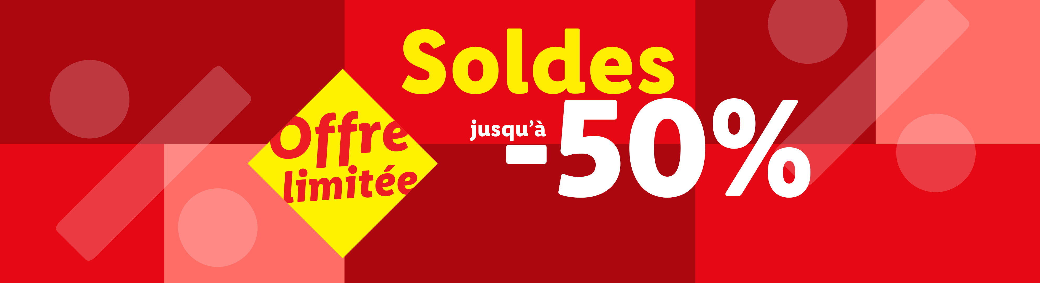 Bannière de soldes Lidl : Offre limitée jusqu'à -50% sur fond rouge avec des motifs géométriques.